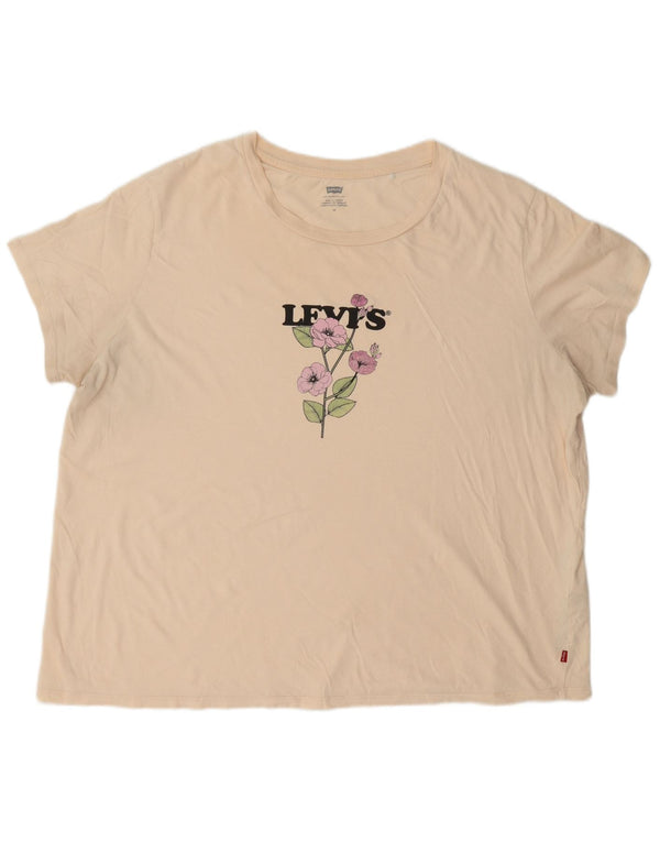 Levi's T-Shirt Graphique Femme UK 22 3XL Blanc Cassé Coton