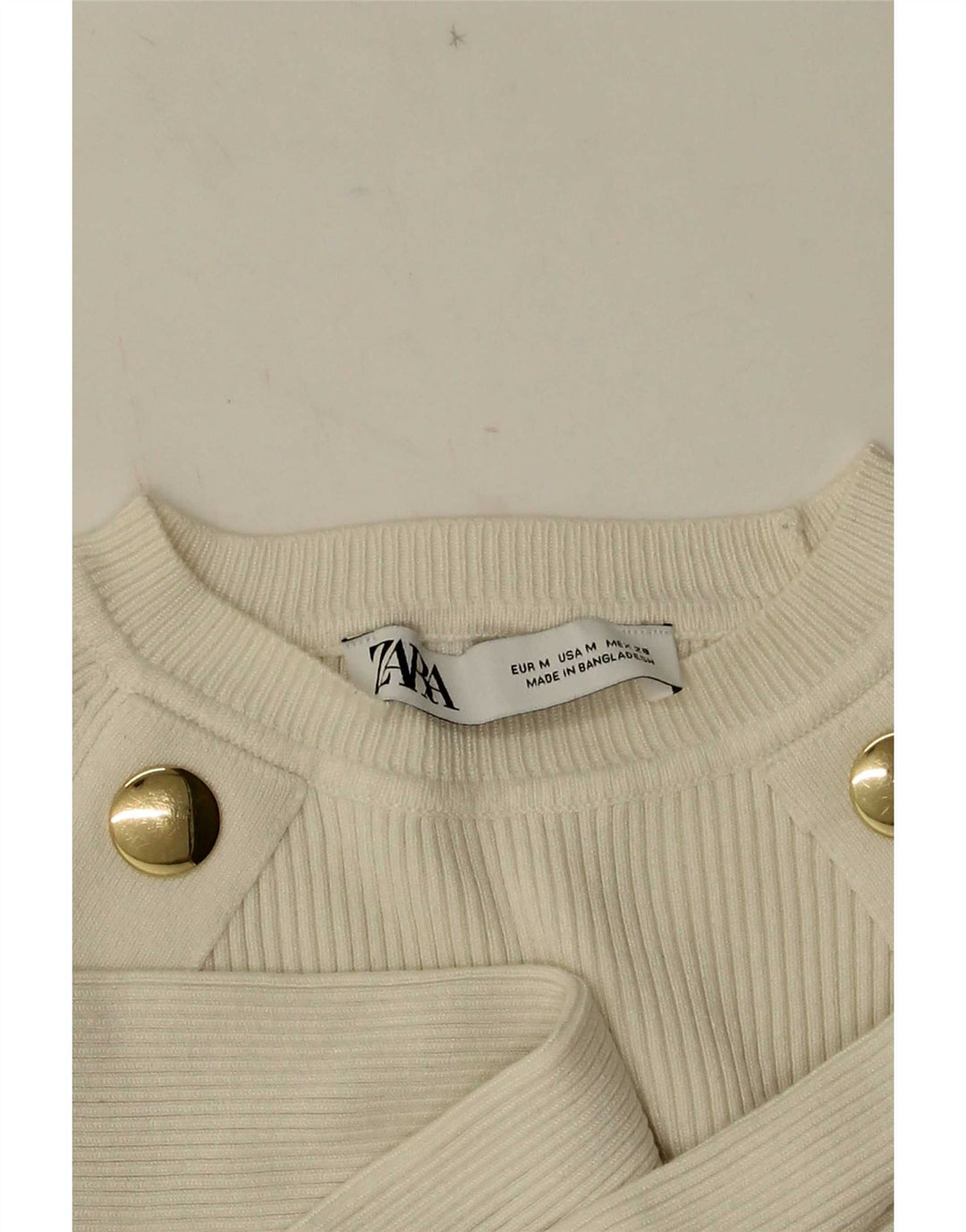 Zara Womens Crop Top Manches Longues UK 12 Moyen Blanc