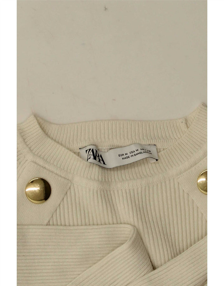 Zara Womens Crop Top Manches Longues UK 12 Moyen Blanc