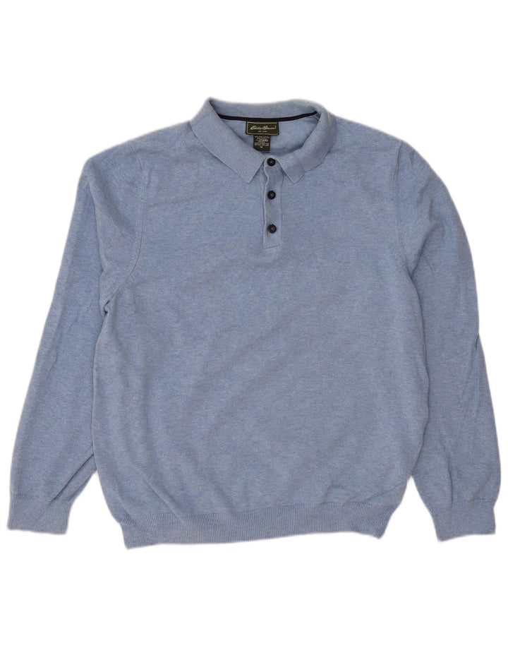 EDDIE BAUER Pull Col Polo Homme Bleu Moyen Coton
