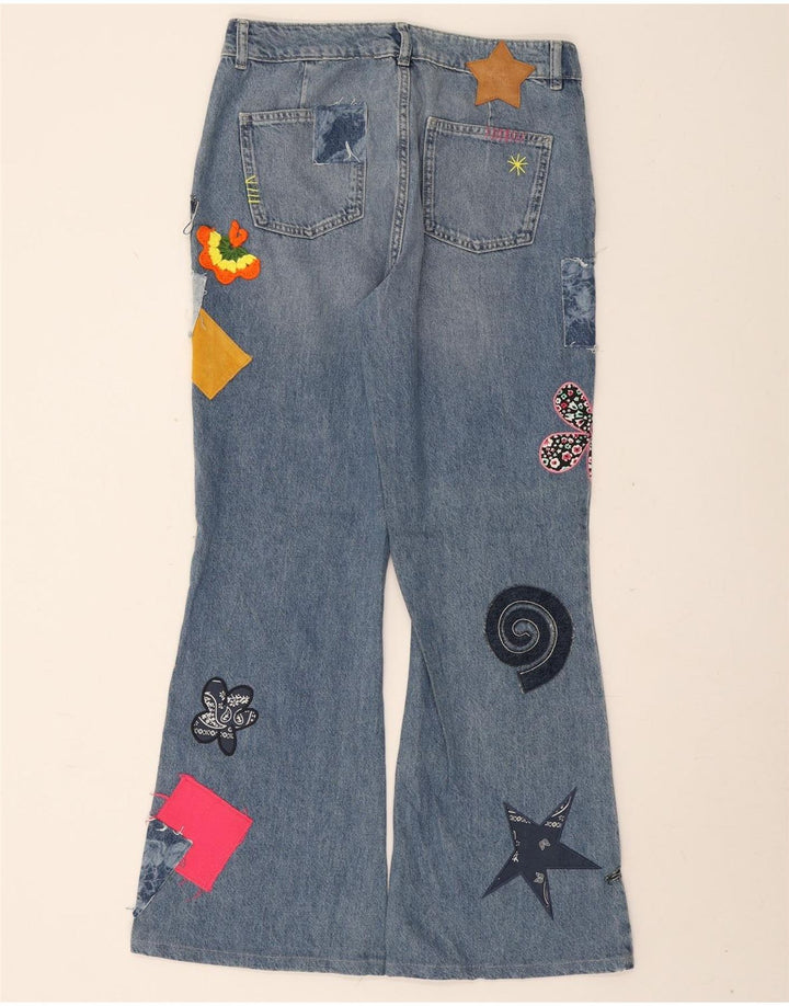Desigual Jean évasé Femme Large W32 L30 Bleu Patchwork Coton