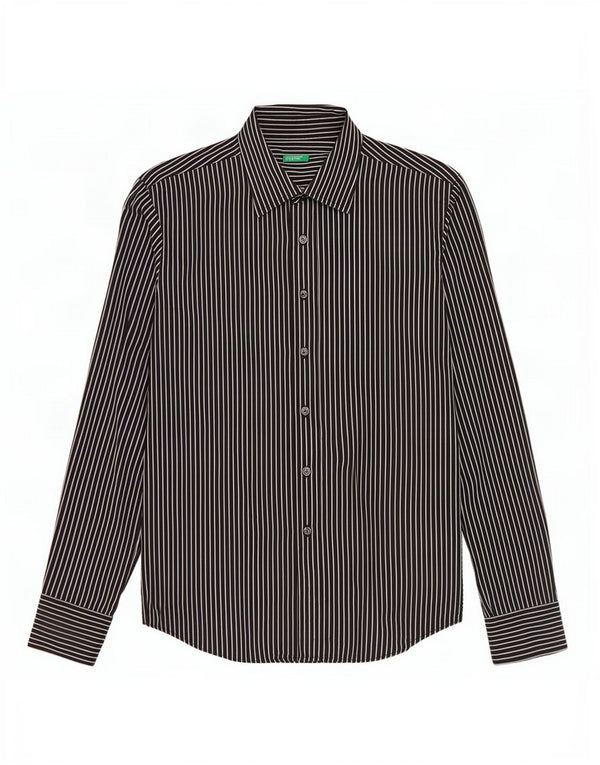 Benetton Chemise Femme UK 12 Coton à fines rayures noir moyen