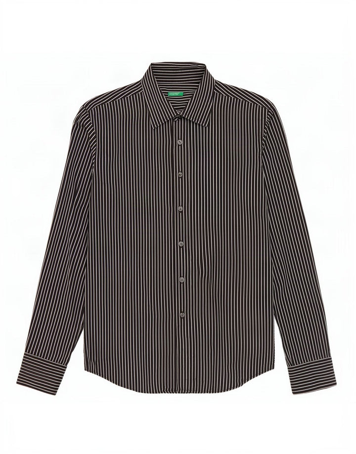 Benetton Chemise Femme UK 12 Coton à fines rayures noir moyen