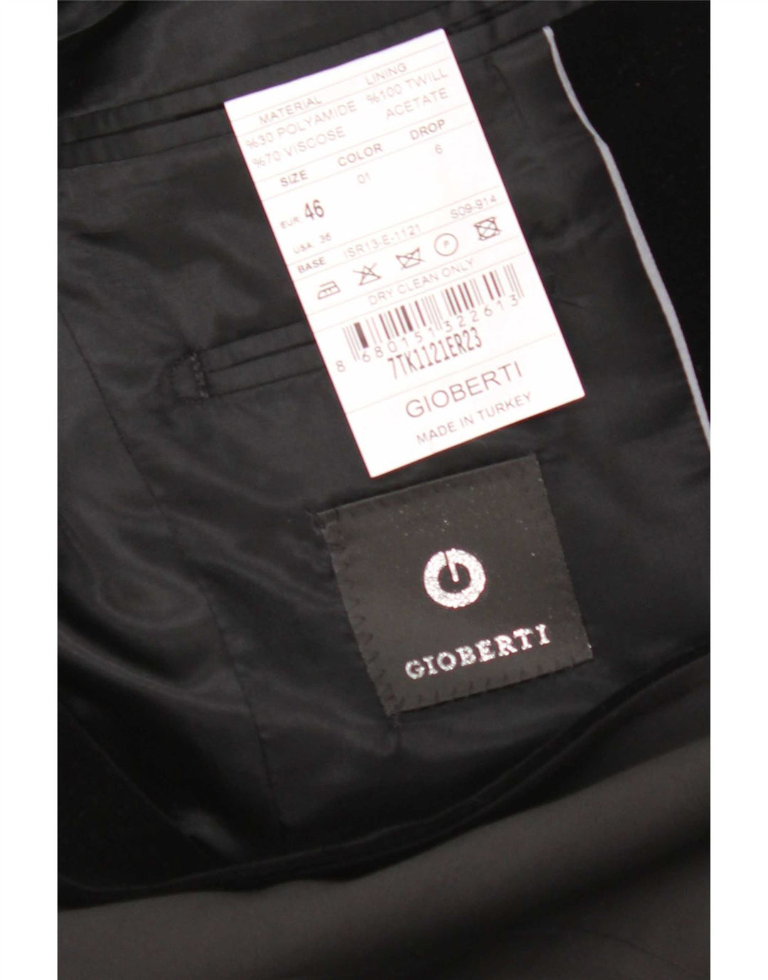Gioberti Veste Blazer 1 Bouton Homme EU 46 Petite Viscose Noire