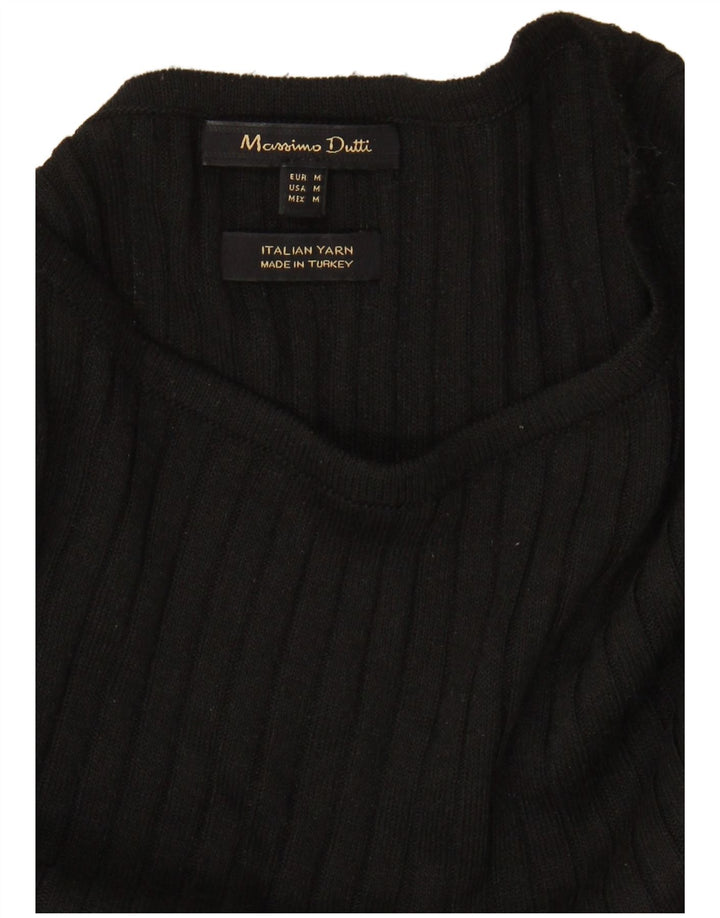 MASSIMO DUTTI Womens Crop Crew Neck Jumper Sweater UK 14 Medium Black