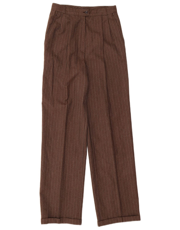vintage Femmes Taille Haute Pantalon De Costume Pegged W26 L31 Brown Pinstripe