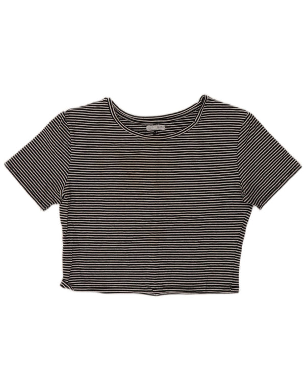 Zara Womens Crop T-Shirt Top UK 14 Grand coton rayé noir