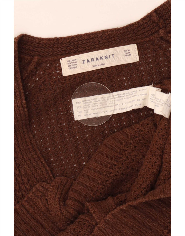 Zara Cardigan Femme Pull UK 12 Coton Marron Moyen