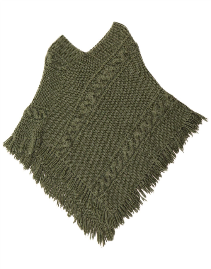 vintage Femmes Poncho Jumper UK 12 Vert Moyen