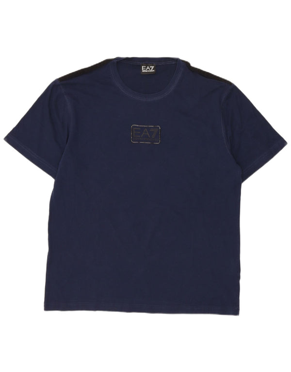 Emporio Armani Womens Graphic T-Shirt Top UK 16 Large Bleu Marine Coton