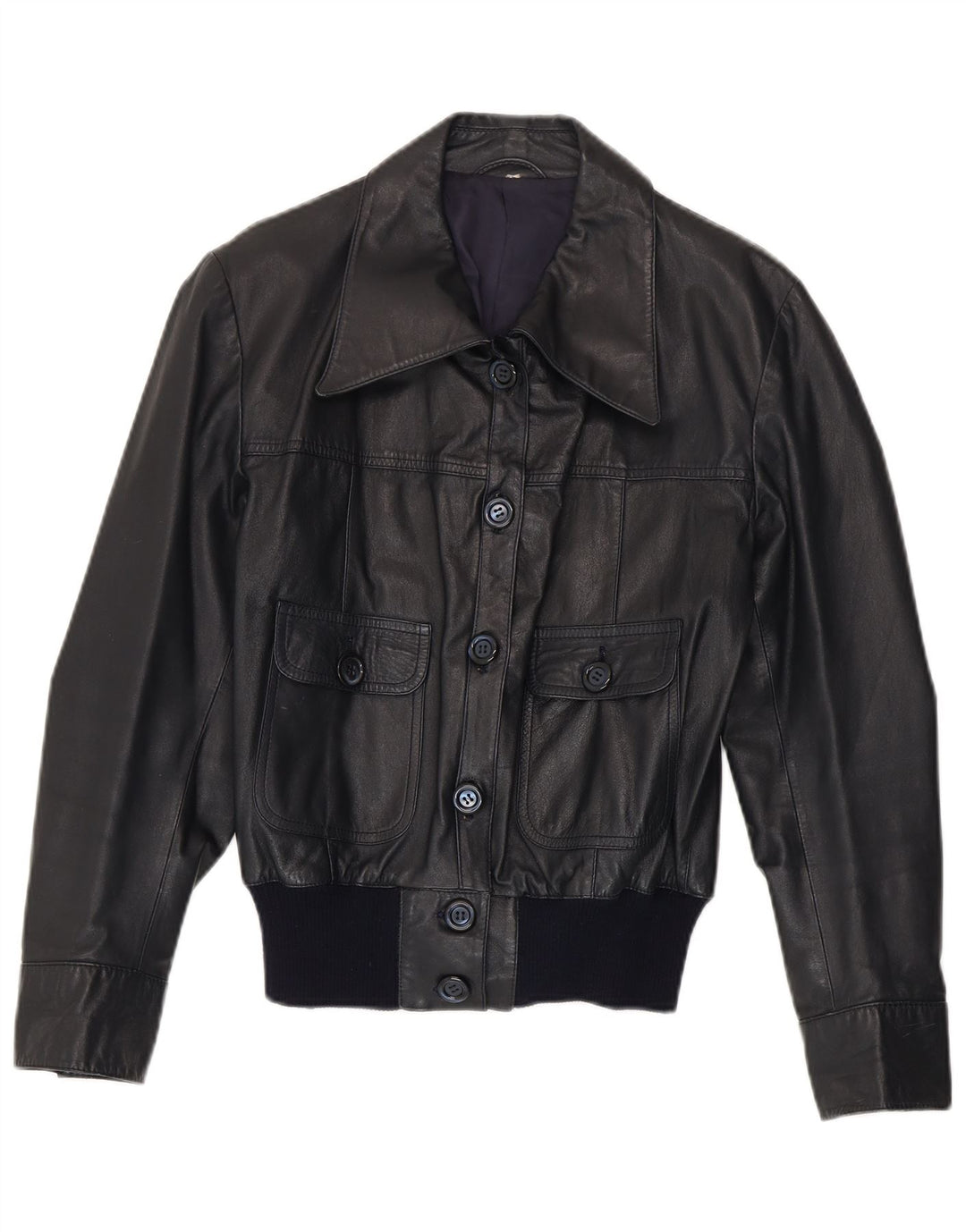 Veste Bombardier en Cuir Vintage pour Femme UK 14 Medium Bleu Marine