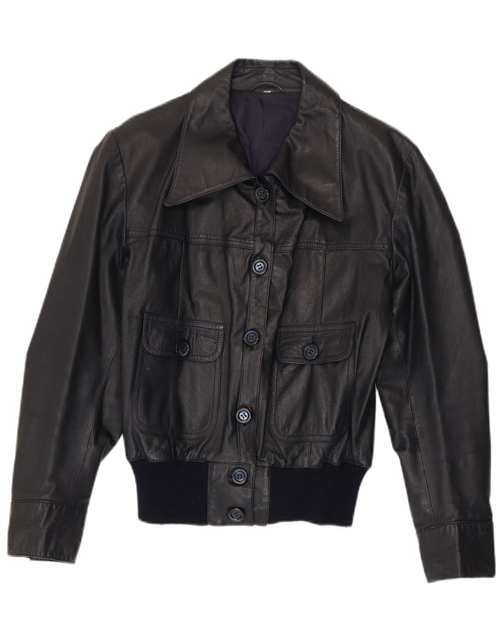 Veste Bombardier en Cuir Vintage pour Femme UK 14 Medium Bleu Marine