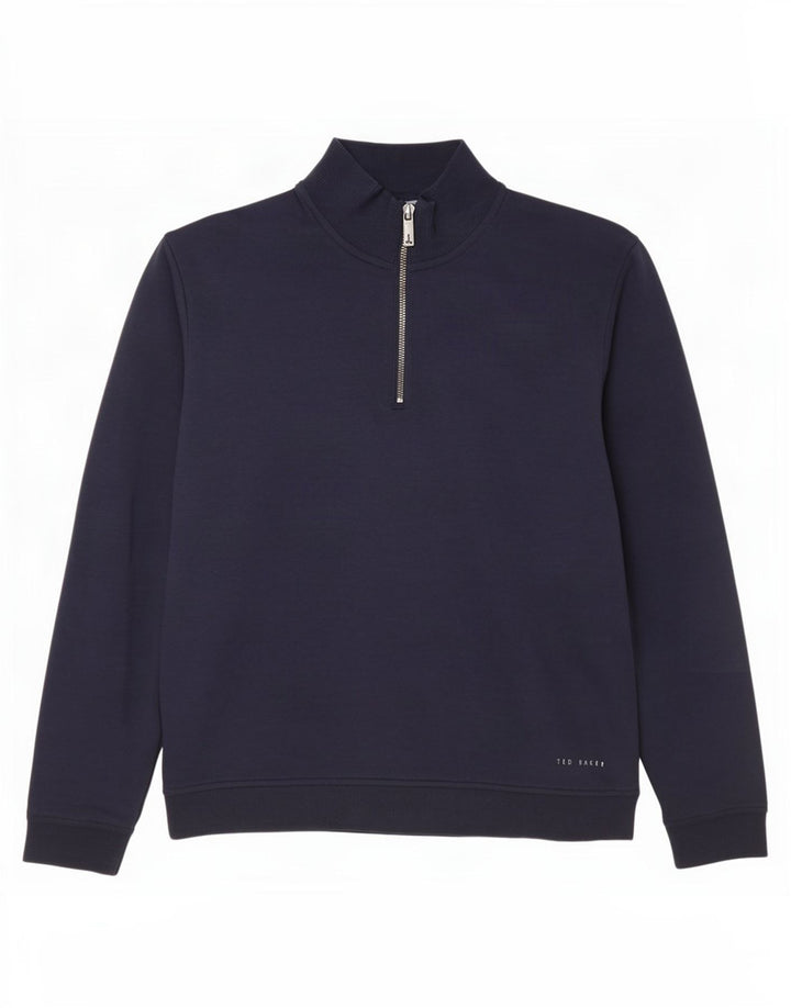Ted Baker Sweat-shirt à col zippé pour homme Taille 3 Bleu marine moyen Coton