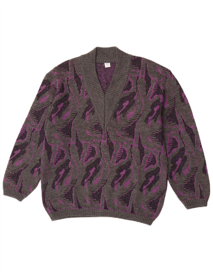 Rasica Pull à col en V à motif abstrait pour femme UK 16 Large Gris