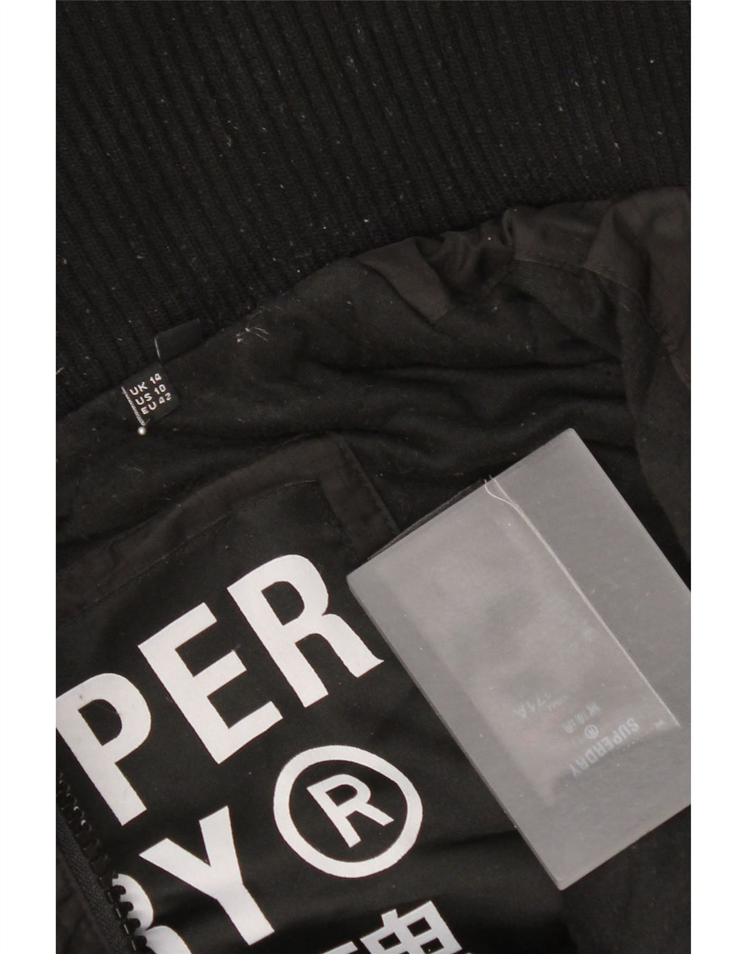 Superdry Veste coupe-vent à capuche pour femme UK 14 Large Noir Polyester