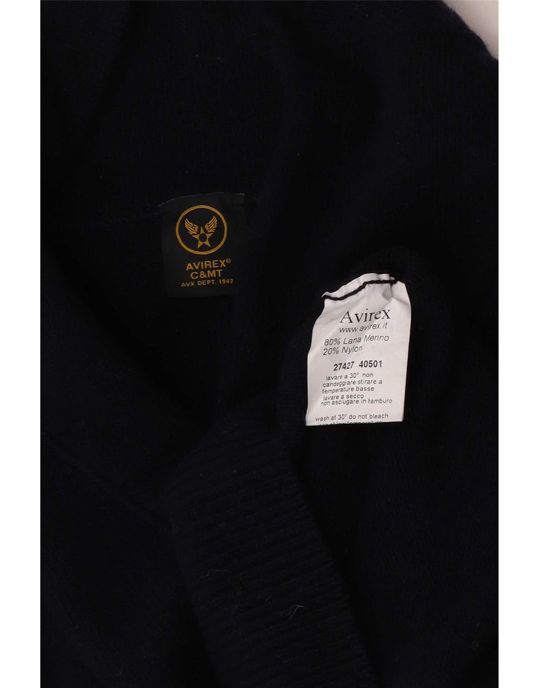 Avirex Pull col châle pour homme en laine mérinos bleu marine moyen