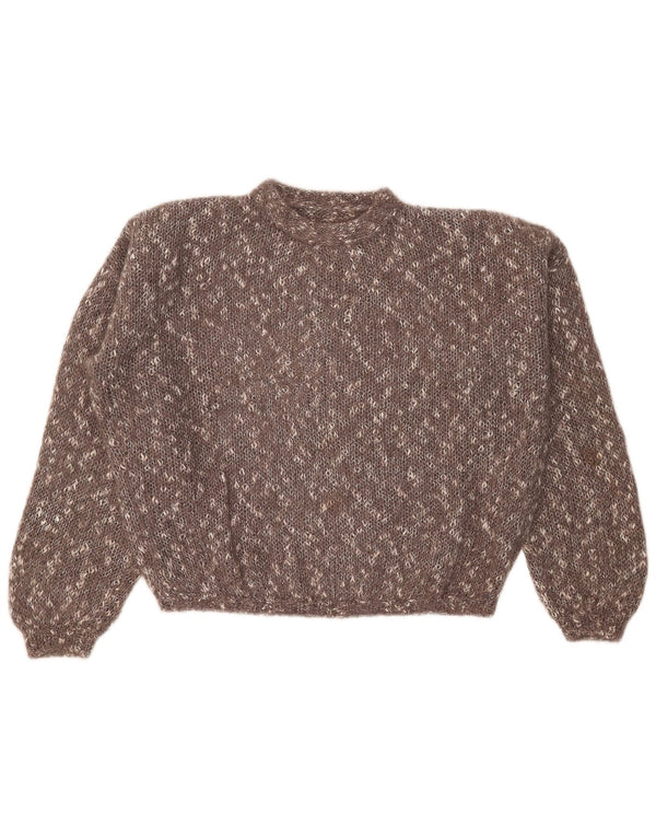 vintage Femmes Crop Crew Neck Jumper Pull UK 24 4XL Brun Moucheté