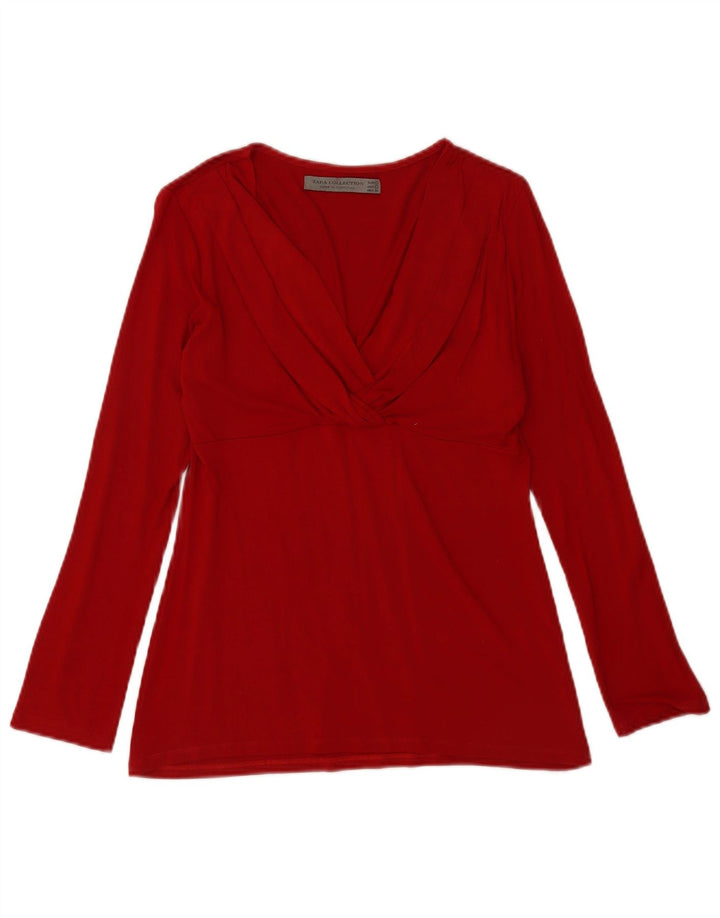Zara Chemisier à manches longues pour femme UK 14 Large Rouge Viscose