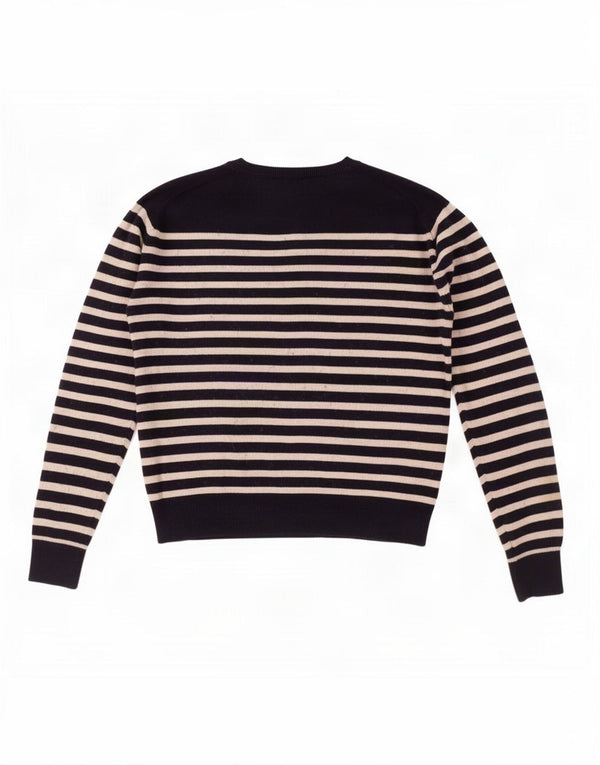 Zara Pull court à col bateau pour femme UK 14 Bleu marine moyen rayé