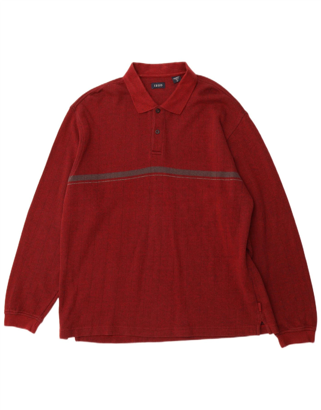 IZOD Polo Homme Manches Longues XL Rouge Moucheté Coton