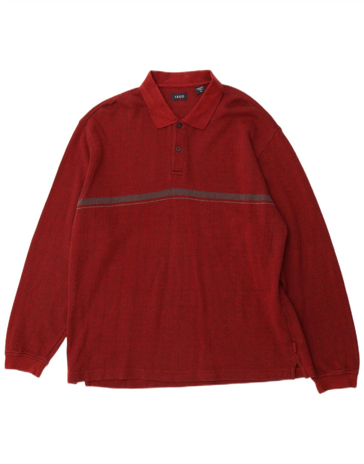 IZOD Polo Homme Manches Longues XL Rouge Moucheté Coton