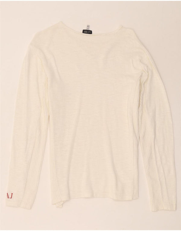 Armani Jeans Pull col bateau pour femme UK 14 en coton blanc moyen