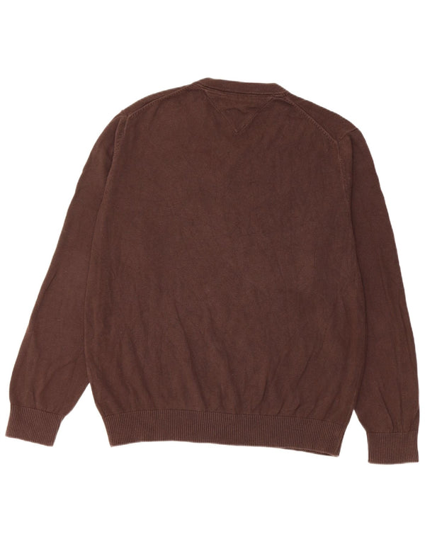 Tommy Hilfiger Pull col V pour homme en coton marron Taille L