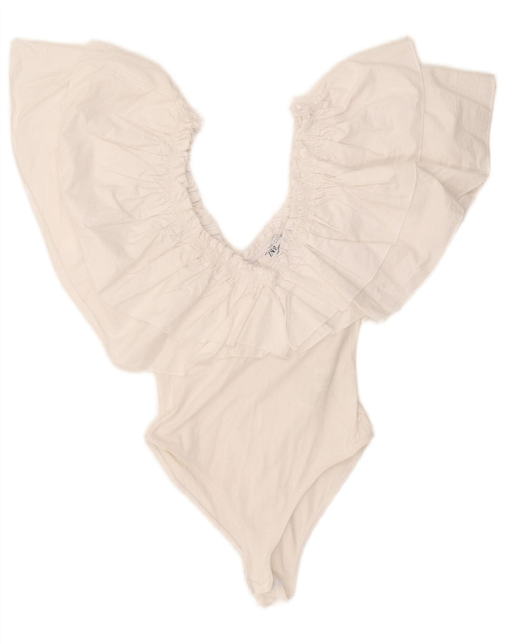 Zara Body à épaules dénudées pour femme UK 8 petit coton blanc