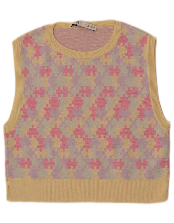 Zara Womens Crop Vest Débardeur UK 14 Grand Multicolore Géométrique