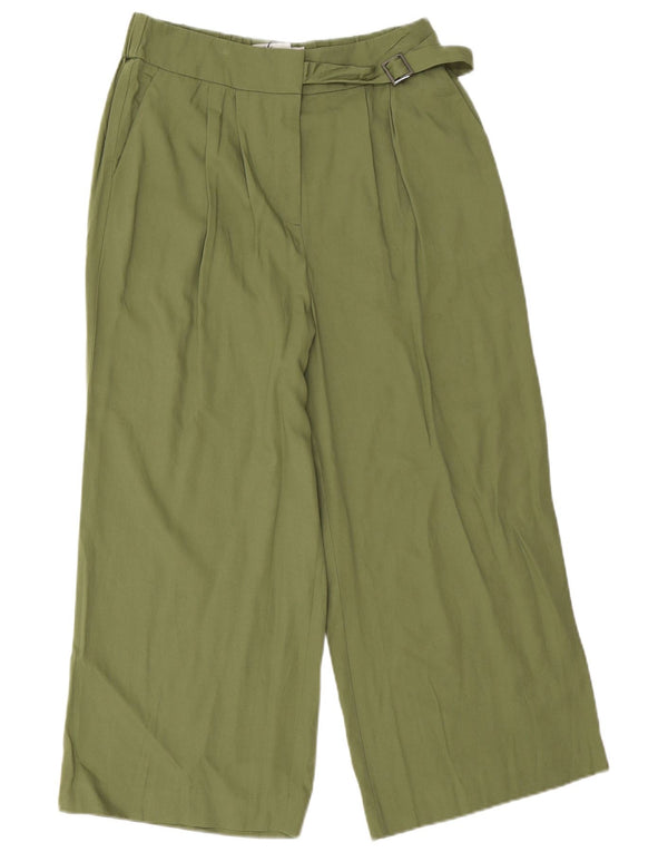 Oasis Pantalon Capri Taille Haute Jambe Large pour Femme UK 12 Medium W28 L22 Vert