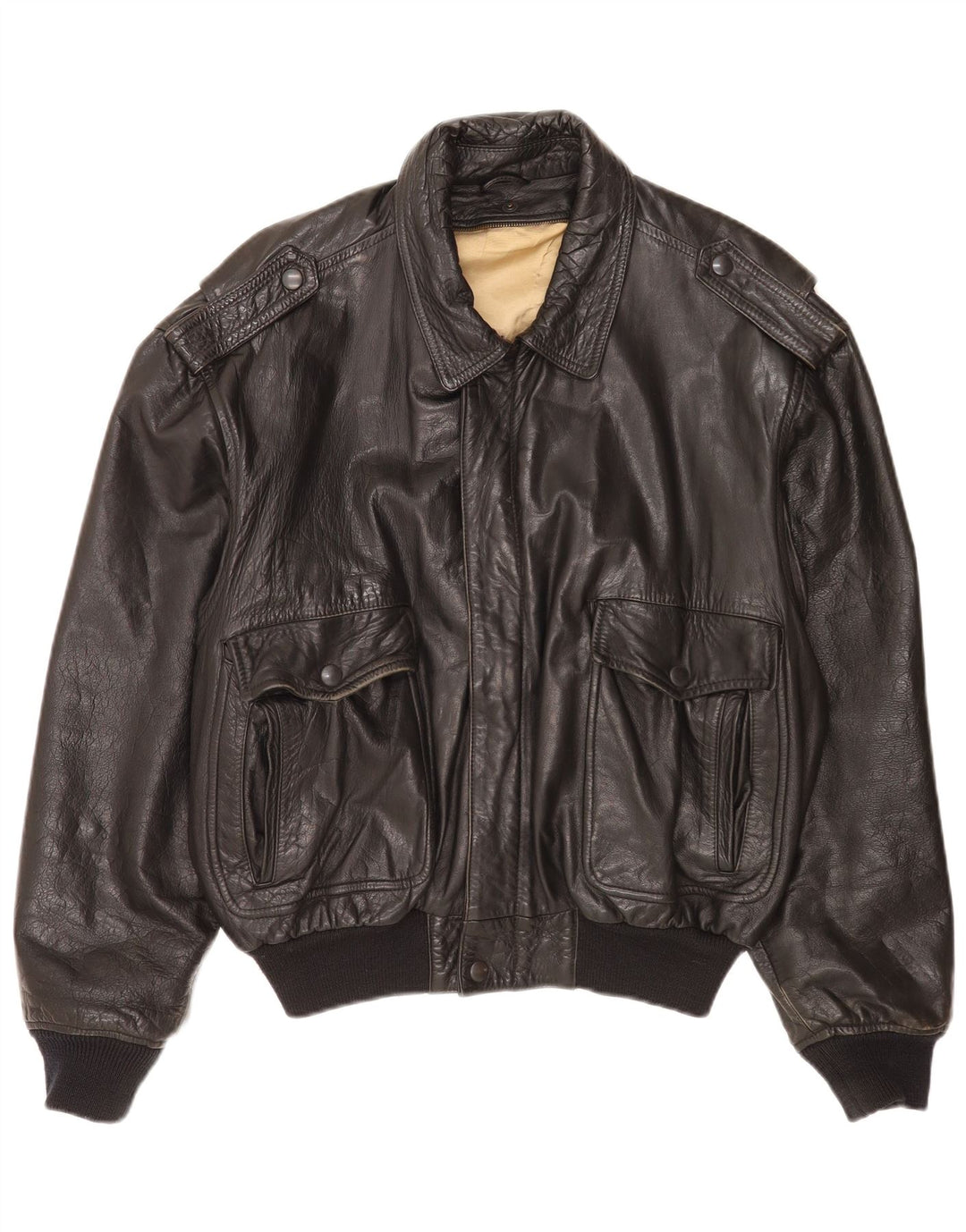 veste militaire en cuir homme vintage UK 40 Grand Noir