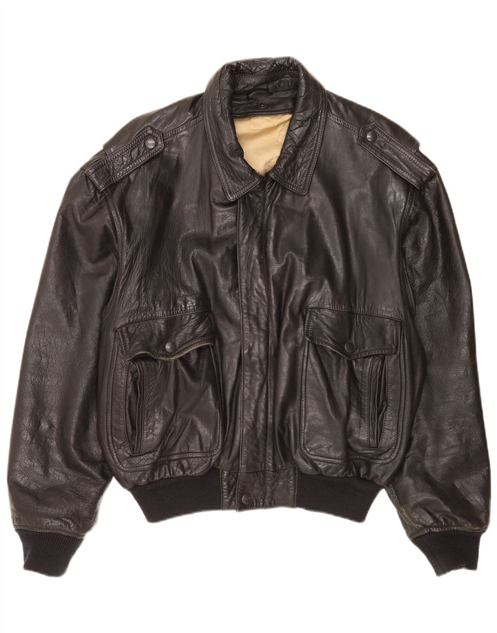 veste militaire en cuir homme vintage UK 40 Grand Noir