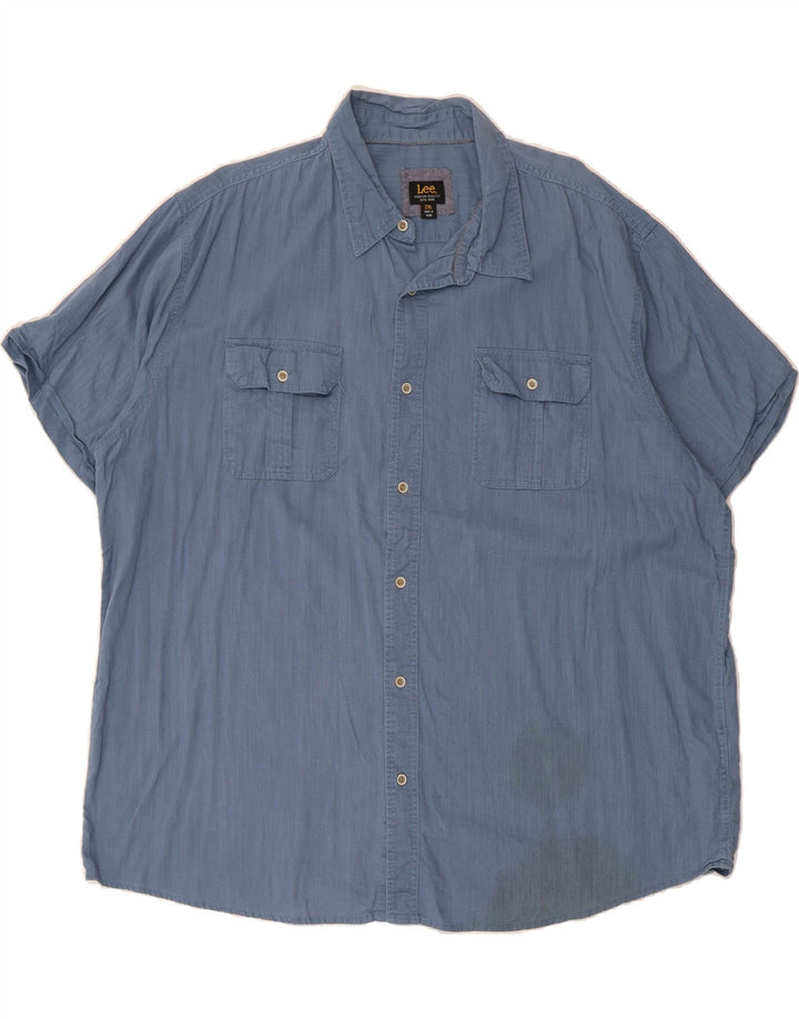 LEE Mens Short Sleeve Shirt 2XL Blue Cotton Vintage Lee and Second-Hand Lee from Messina Hembry 