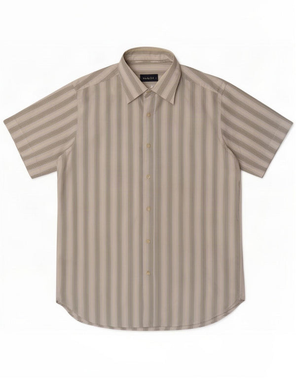 Massimo Dutti Chemise à manches courtes pour homme Taille 42 Grand coton rayé beige