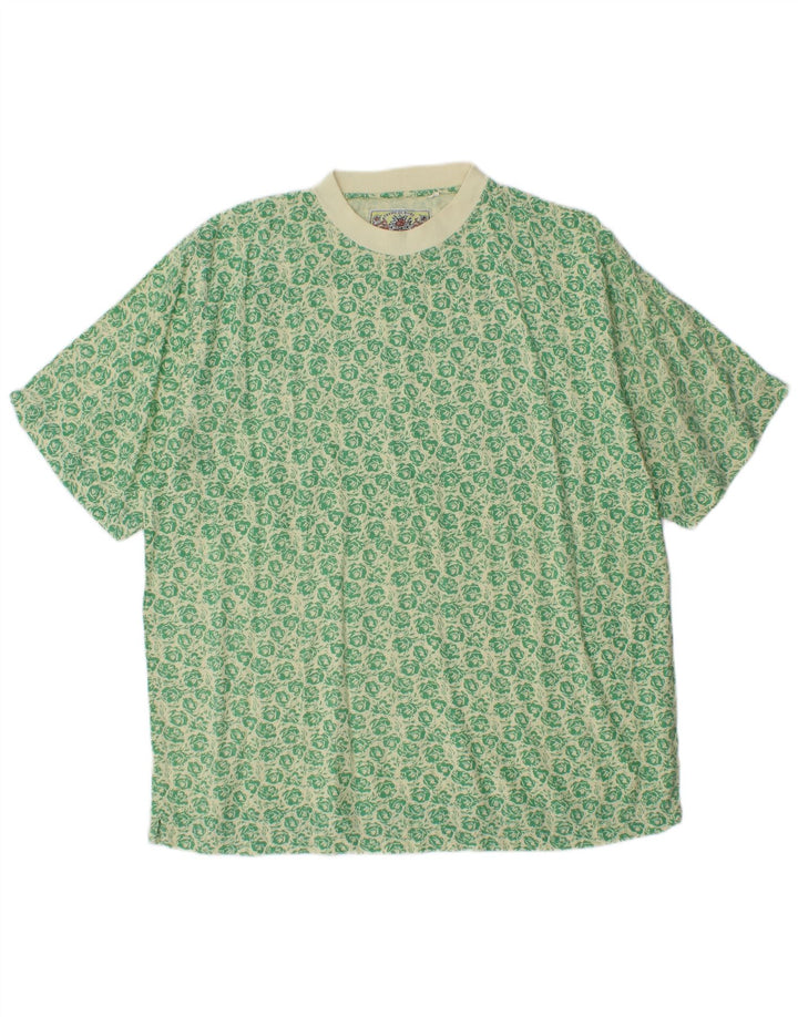 VINTAGE T-Shirt Homme Haut Grande Viscose Florale Verte