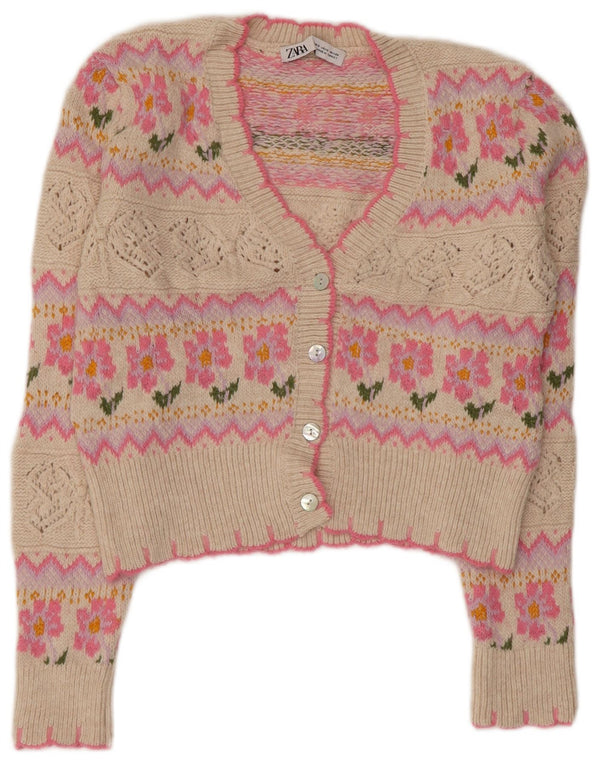 ZARA Womens Loose Fit Crop Cardigan Pull UK 10 Petit Rose Floral