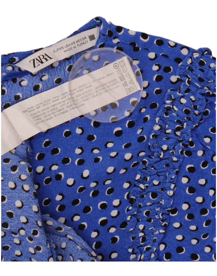 ZARA Femme Robe Maxi à Manches 3/4 UK 6 XS Bleu Spotted Viscose