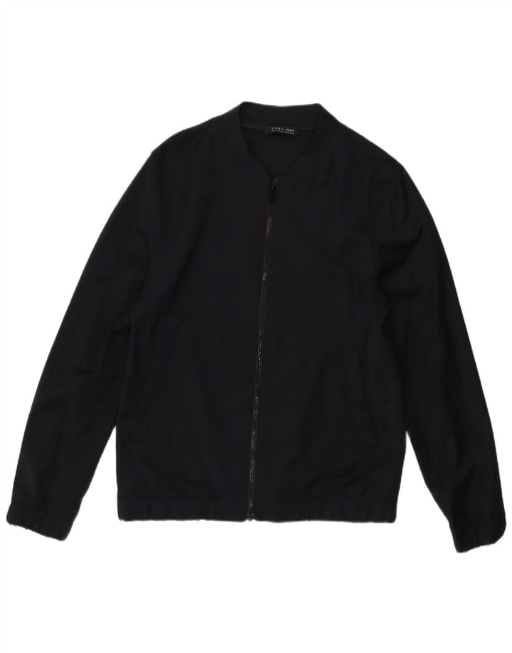 Zara Veste Bomber Homme UK 38 Laine Bleu Marine Moyenne