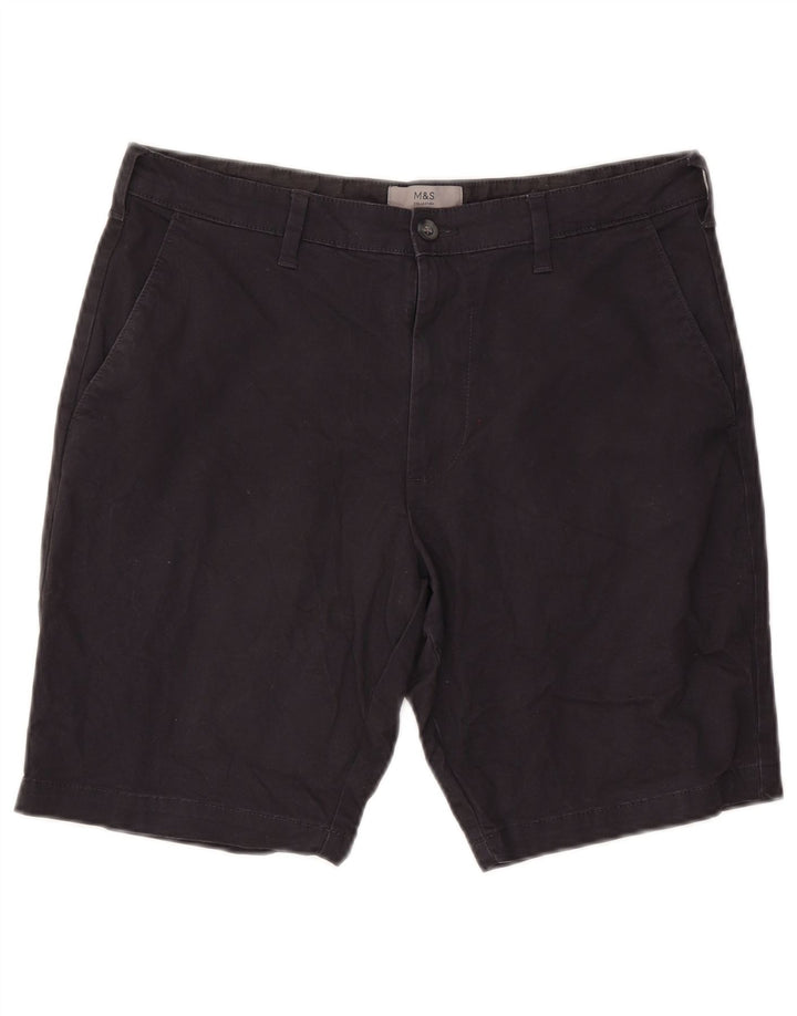 Marks & Spencer Short Chino Homme W34 Large Bleu Marine Coton