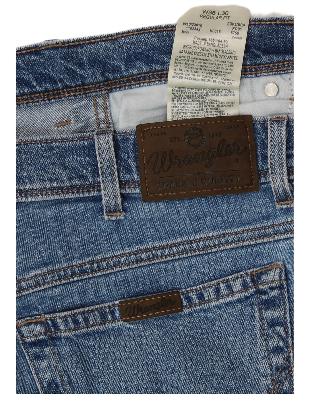 Wrangler Jean droit coupe droite W36 L30 pour homme en coton bleu
