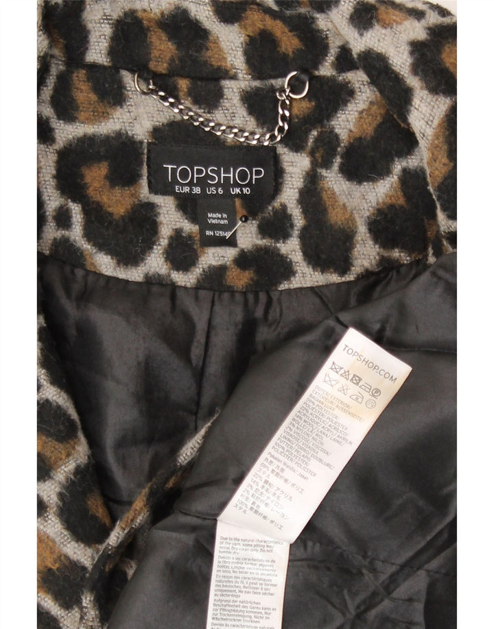 Topshop Manteau surdimensionné pour femme UK 10 Petit marron imprimé animal Polyester