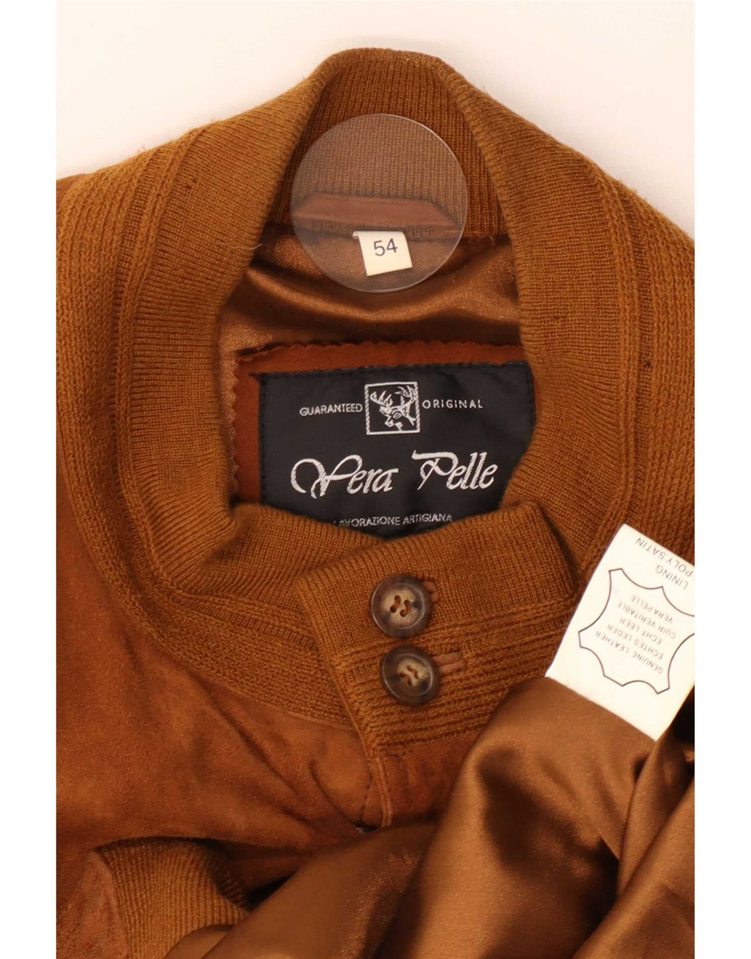 Veste Bomber En Daim Vintage Homme IT 54 2XL Cuir Beige