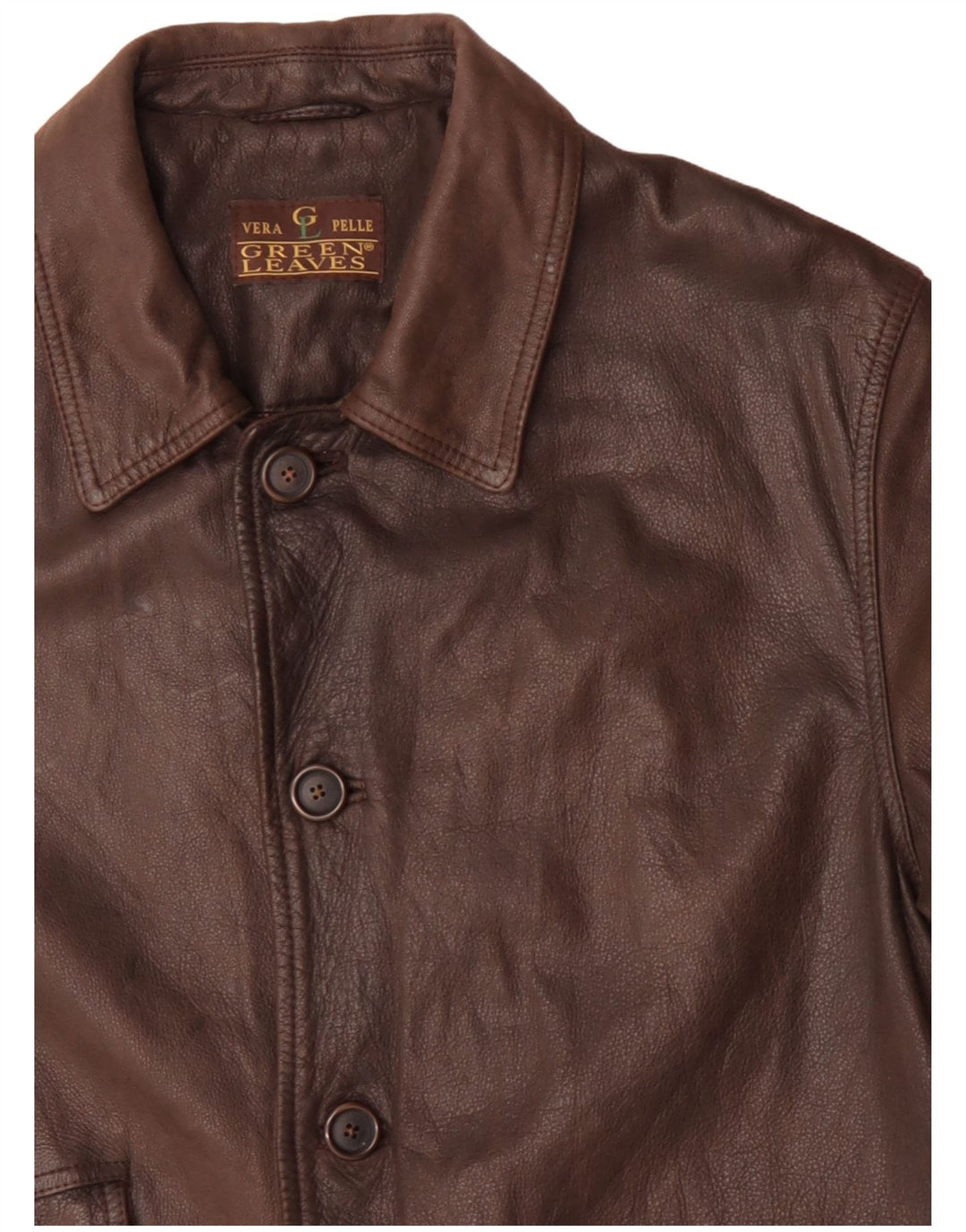 Green Leaves Manteau en cuir pour homme UK 40 Grand cuir marron