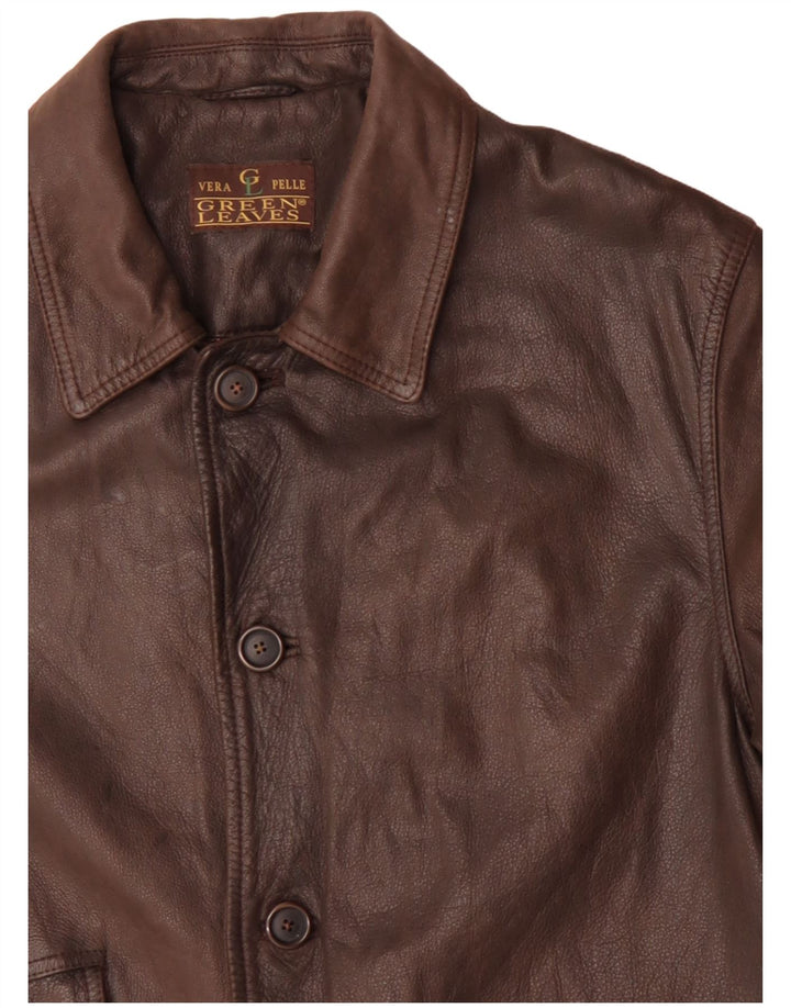 Green Leaves Manteau en cuir pour homme UK 40 Grand cuir marron