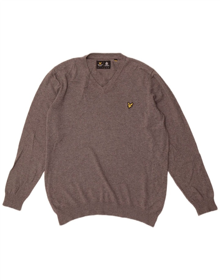 Lyle & Scott Pull col V pour homme en coton gris Taille L