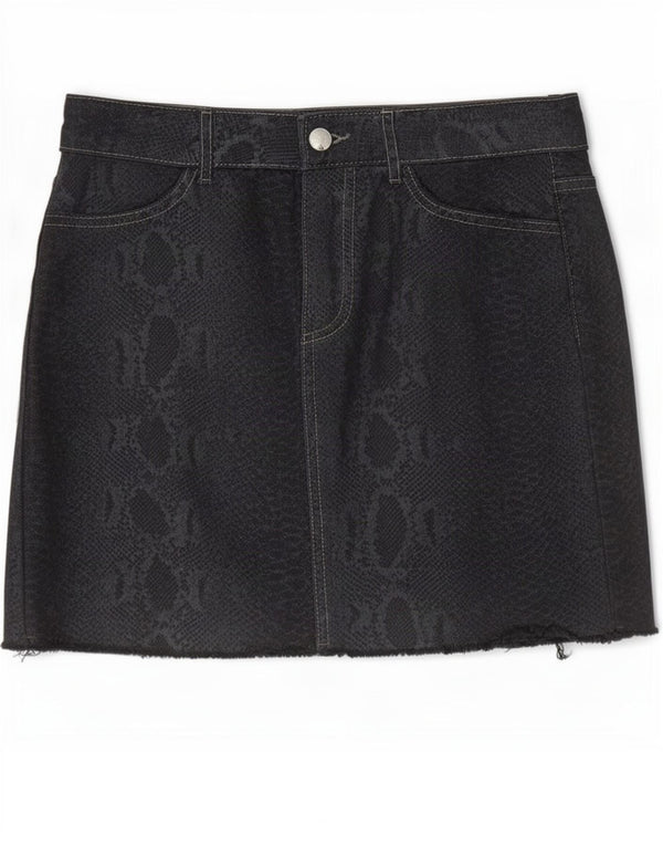 Zara Femme Jupe En Jean XS W24 Coton Imprimé Animal Noir