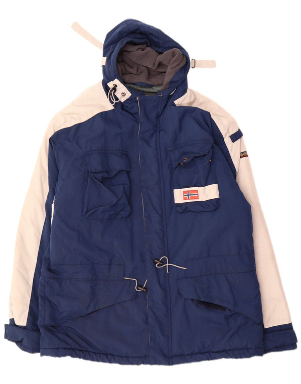 Napapijri Veste de ski à capuche Geographic pour homme UK 42 XL Bleu marine Colourblock
