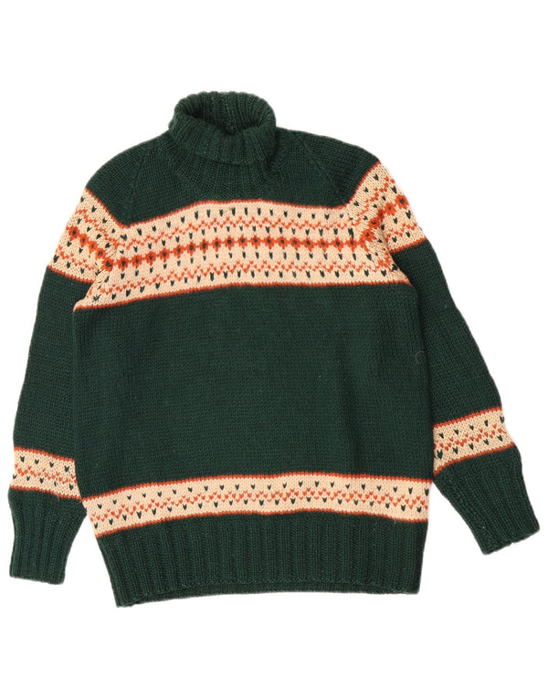vintage Femmes Roll Neck Jumper Pull UK 14 Moyen Vert Fair Isle