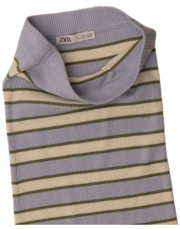 Zara Femme Jupe Droite En Tricot Petite W26 Rayé Bleu