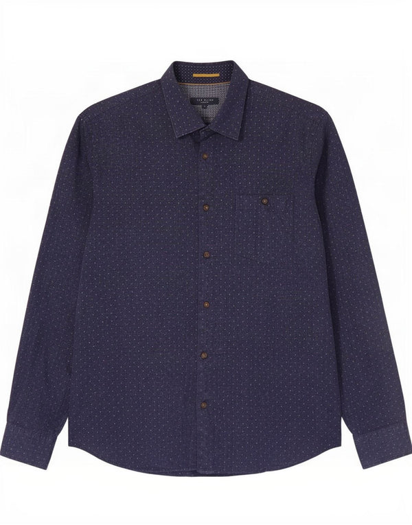 Ted Baker Chemise Homme Taille 4 Grand Coton Tacheté Bleu Marine
